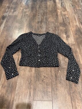 Madewell Black Button-Front Cropped Floral Shirt